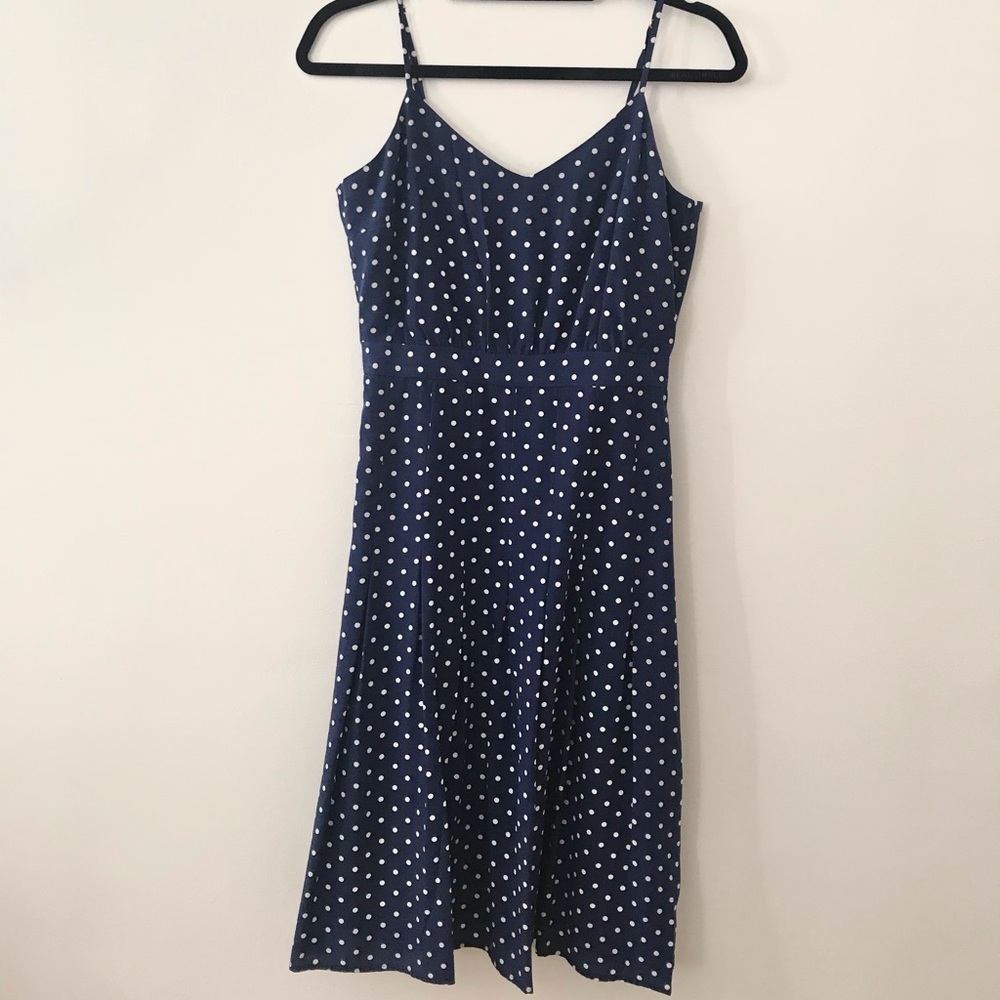J Crew Polka Dot Midi Thin Strap Dress